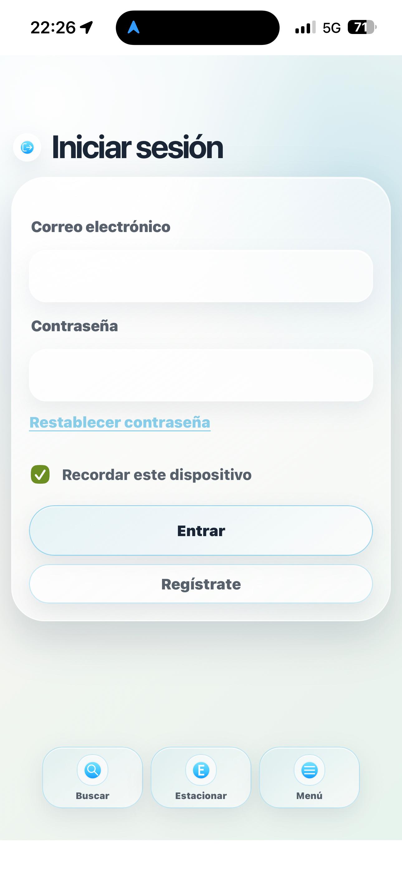 Inicio de sesión en Llegué App